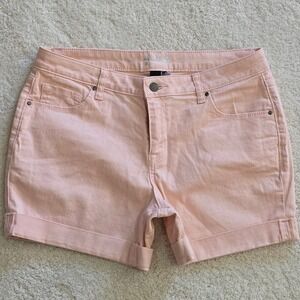 APT 9 ESSENTIALS Womens Peach Denim Shorts Cuffed Roll Up Size 10 Stretch NWOT